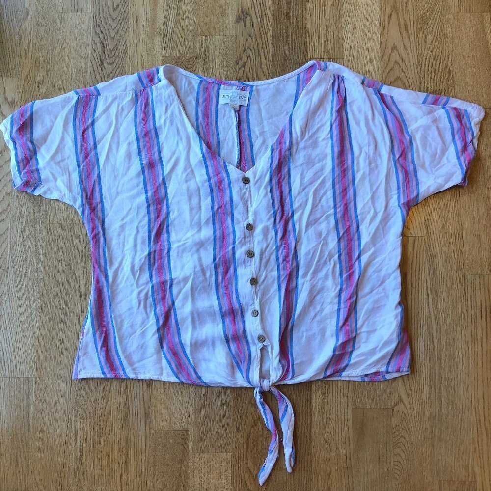 Jun & Ivy Striped Tie Hem Top Large